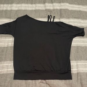 One Sided Black Three Strap Off Shoulder Shirt Blouse